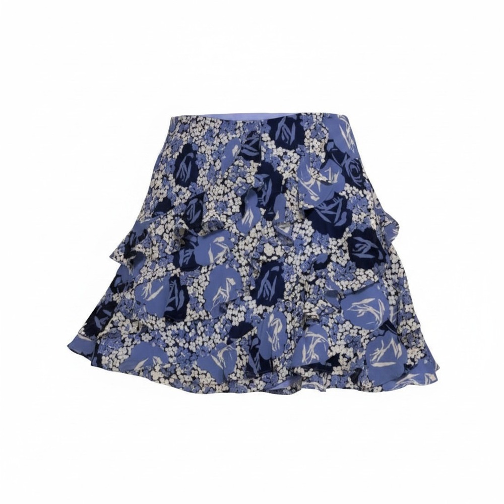 Lauren Ralph Lauren Floral Ruffle Mini Skirt Women 18W Blue Tiered LRL New